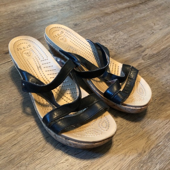 strappy croc sandals